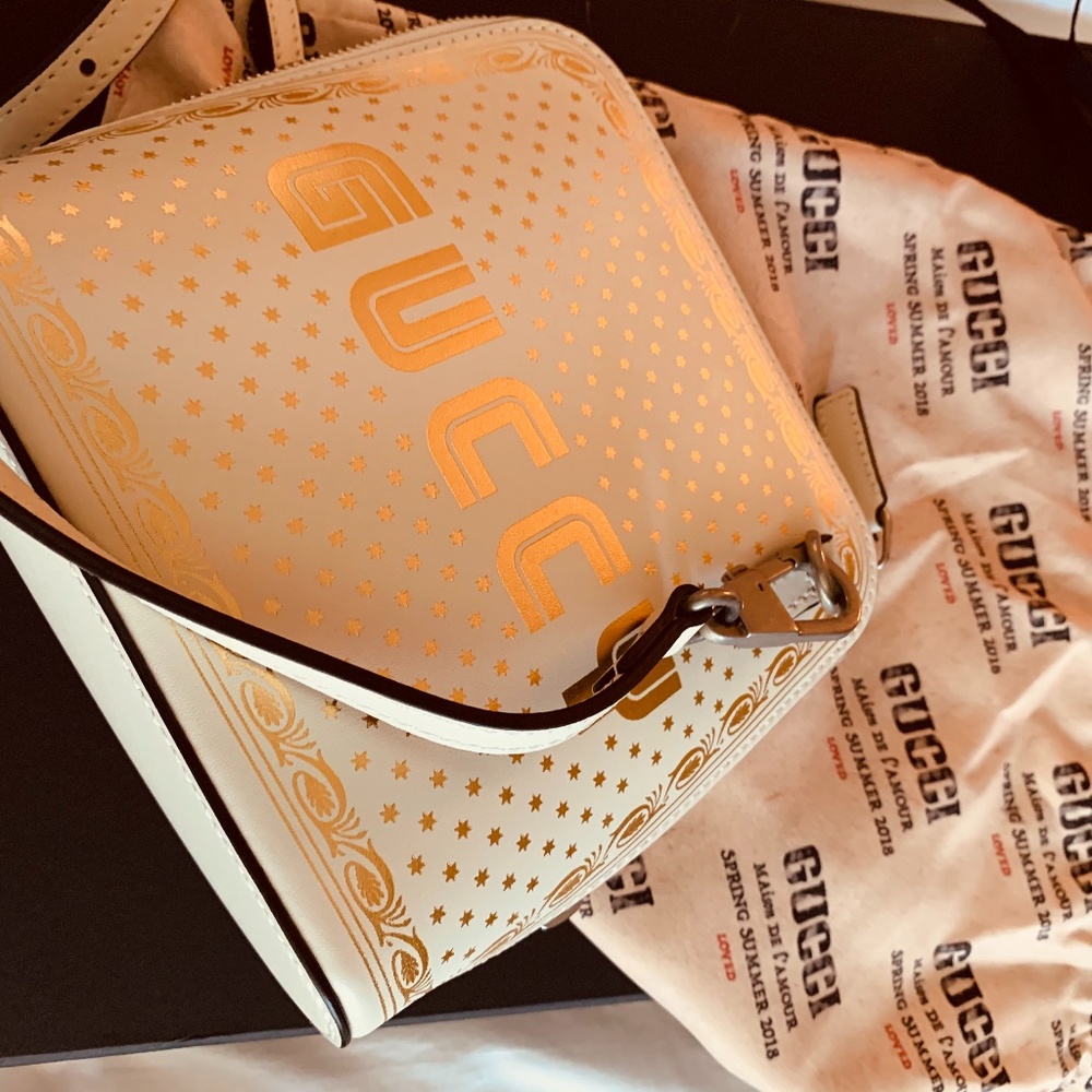 Gucci 'Guccy"  Cross Body Beige/Gold